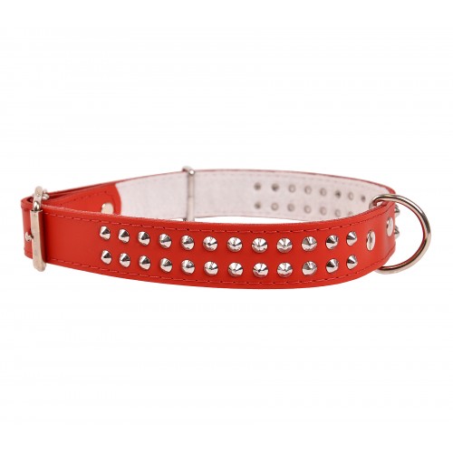 OBROŻA SKÓRZANA ĆWIEK DWURZĘDOWA 30mm/63cm CZERWONA